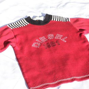 Diesel, Red, 1981, embroidered Sweater, with stripes in Small